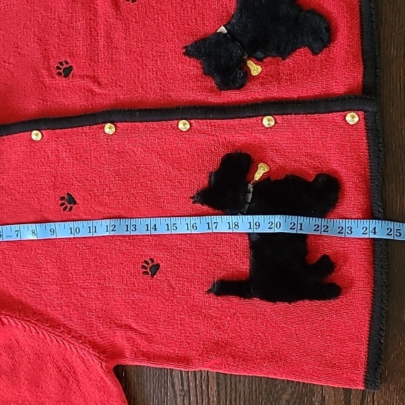Vtg Crystal-Kobe Red Cardigan Button-up Sweater Black Scottish Terriers Wmns XL - Picture 9 of 13